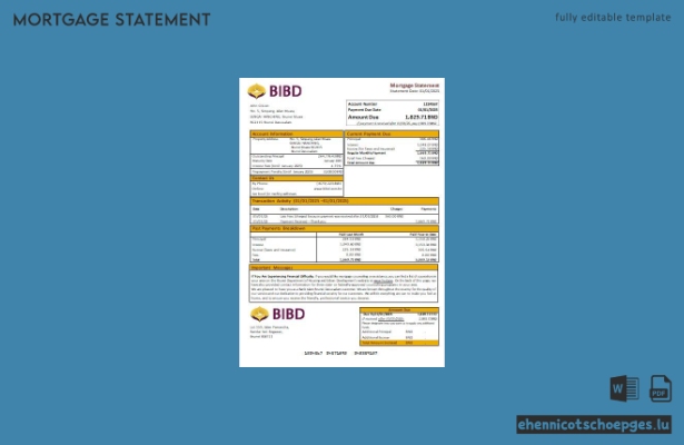 Beispielansicht eines Hypothekenkontoauszugs der Brunei Bank Islam Brunei Darussalam
